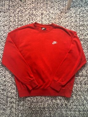 New Nike Men's Red Crewneck Sweatshirt with White Embroidered Swoosh Medium